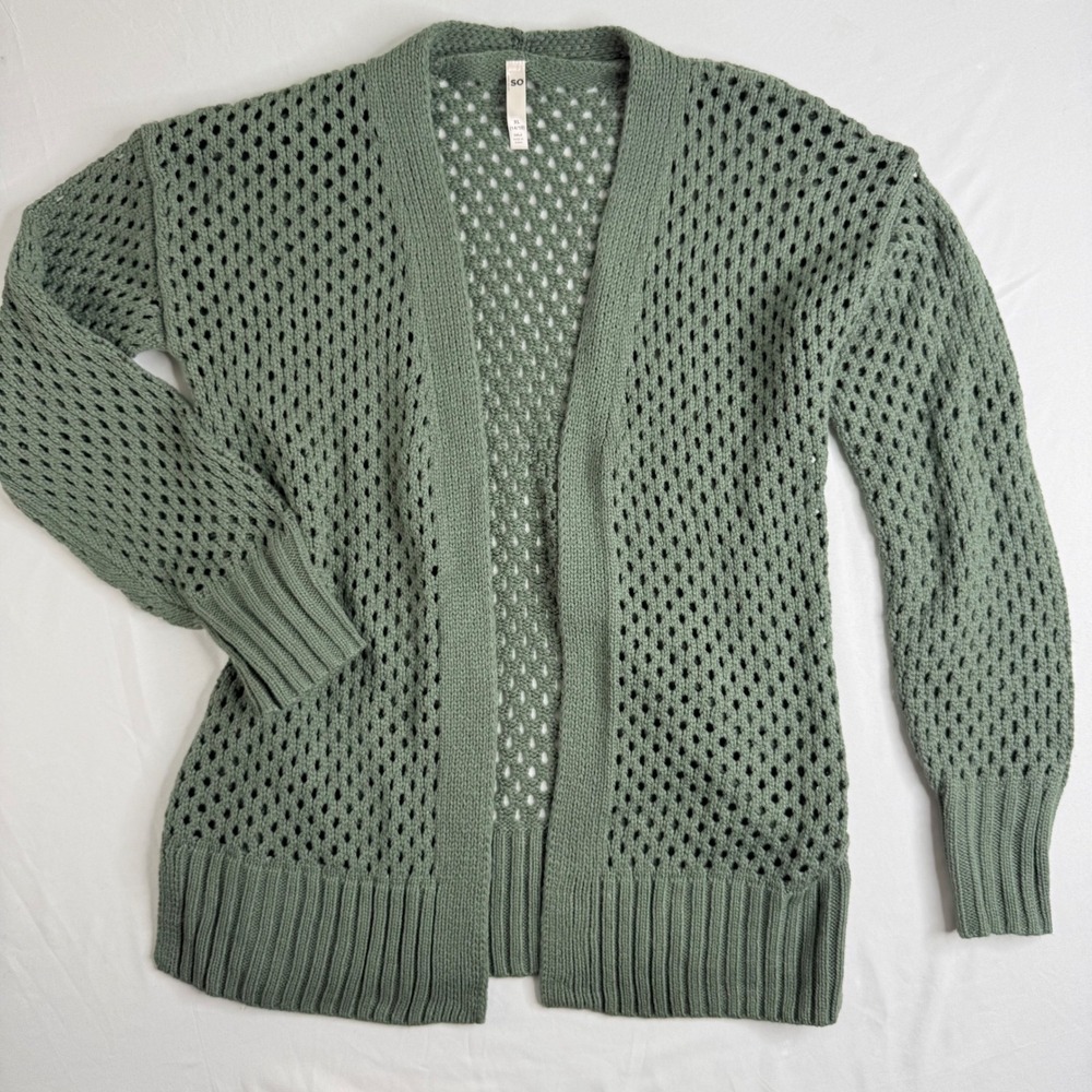 SO Girls XL 14/16 Sage Green Pointelle Open Knit Cardigan Sweater NWT